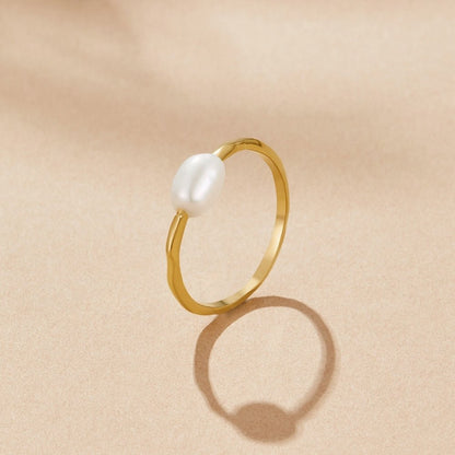 Nura Single Freshwater Pearl Slender Band Ring