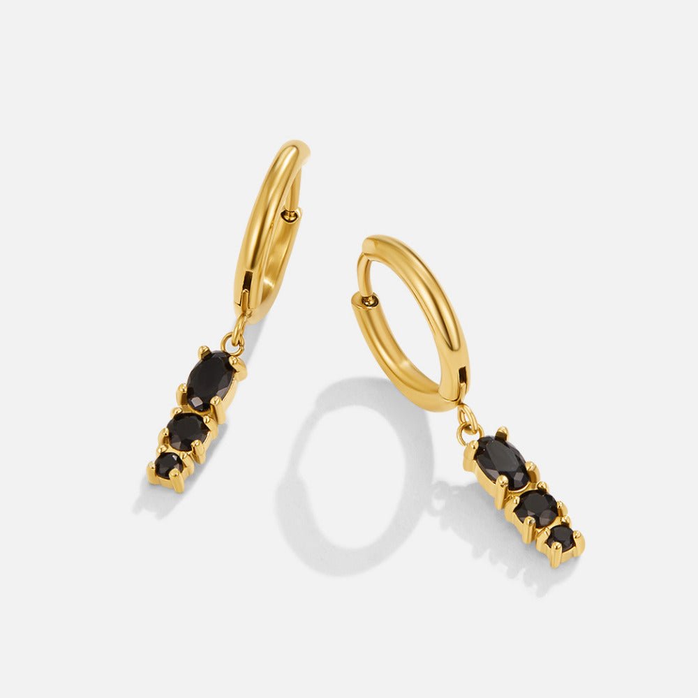 Deep Inky Black Falling Drop Hoop Earrings