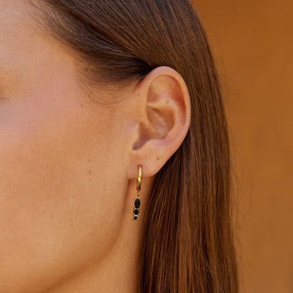 Deep Inky Black Falling Drop Hoop Earrings