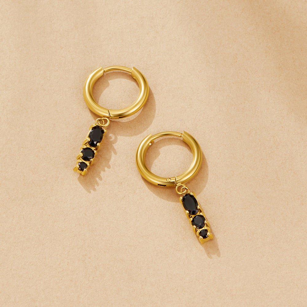 Deep Inky Black Falling Drop Hoop Earrings