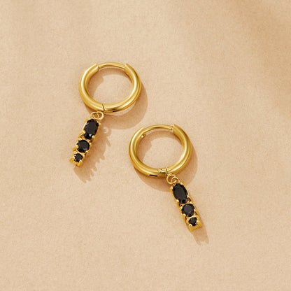 Deep Inky Black Falling Drop Hoop Earrings
