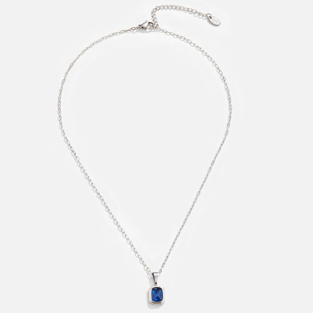 Silver-Tone Sea Blue Stone Pendant Necklace
