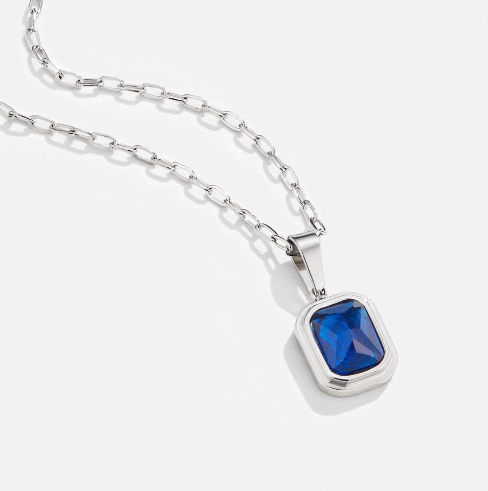 Silver-Tone Sea Blue Stone Pendant Necklace