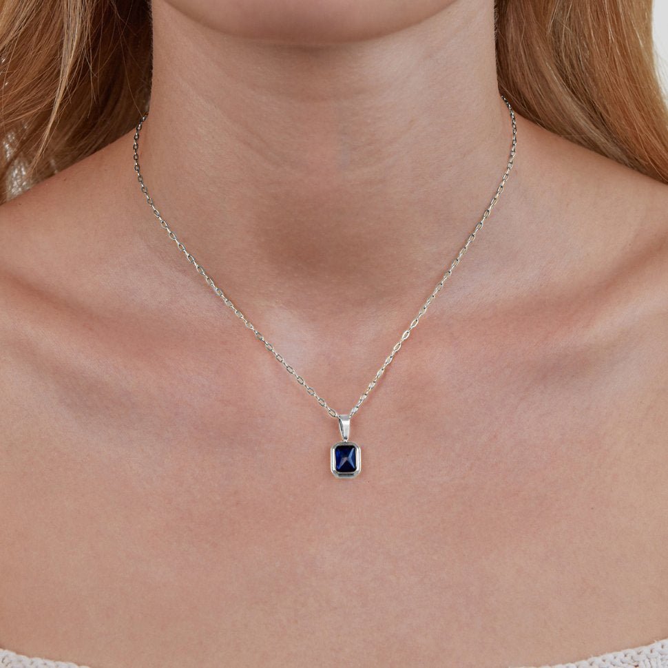 Silver-Tone Sea Blue Stone Pendant Necklace