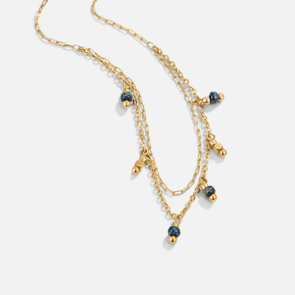 Olivia Blue Teardrop Bead Fine Chain Necklace
