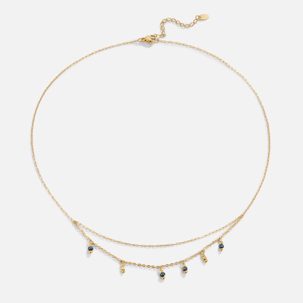 Olivia Blue Teardrop Bead Fine Chain Necklace