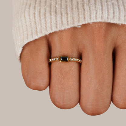 Jet Black Crystal Dark Finish Slim Band Ring