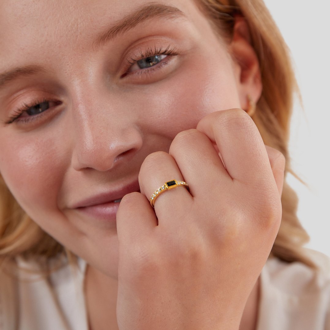 Jet Black Crystal Dark Finish Slim Band Ring