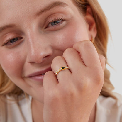 Jet Black Crystal Dark Finish Slim Band Ring