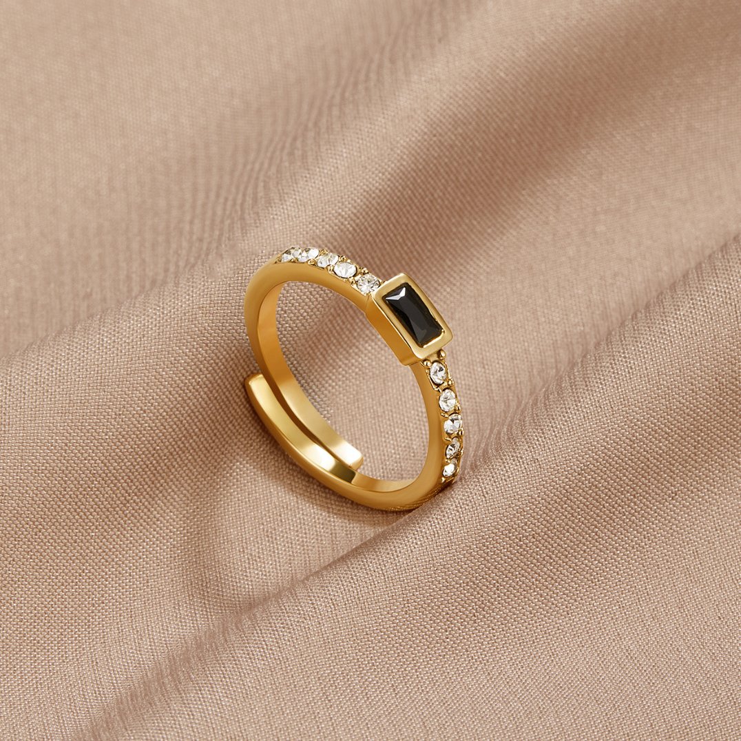 Jet Black Crystal Dark Finish Slim Band Ring