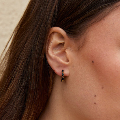Tiny Hoop Earrings in Deep Black Onyx-Tone