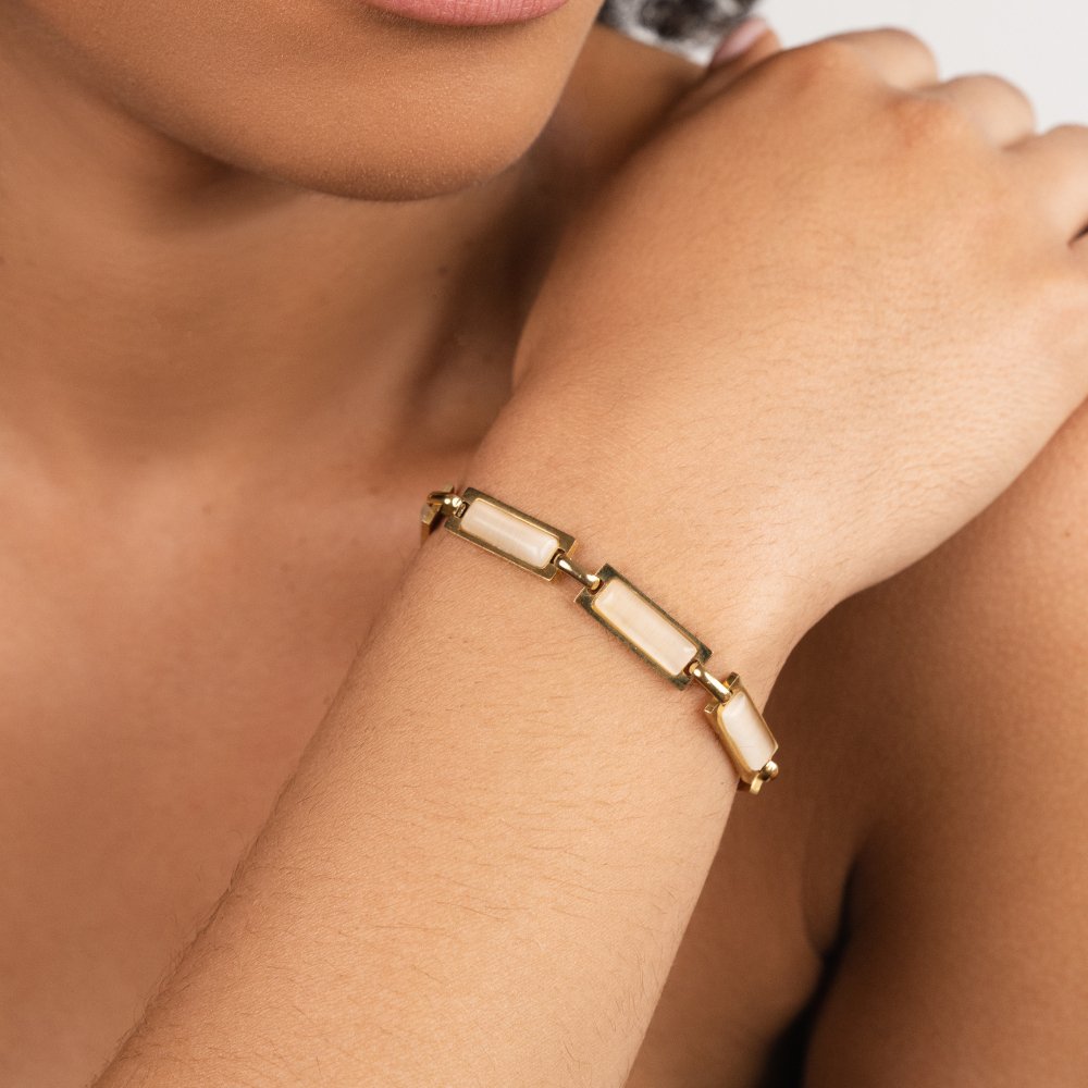 Milky Baguette Stone Gold-Tone Bracelet