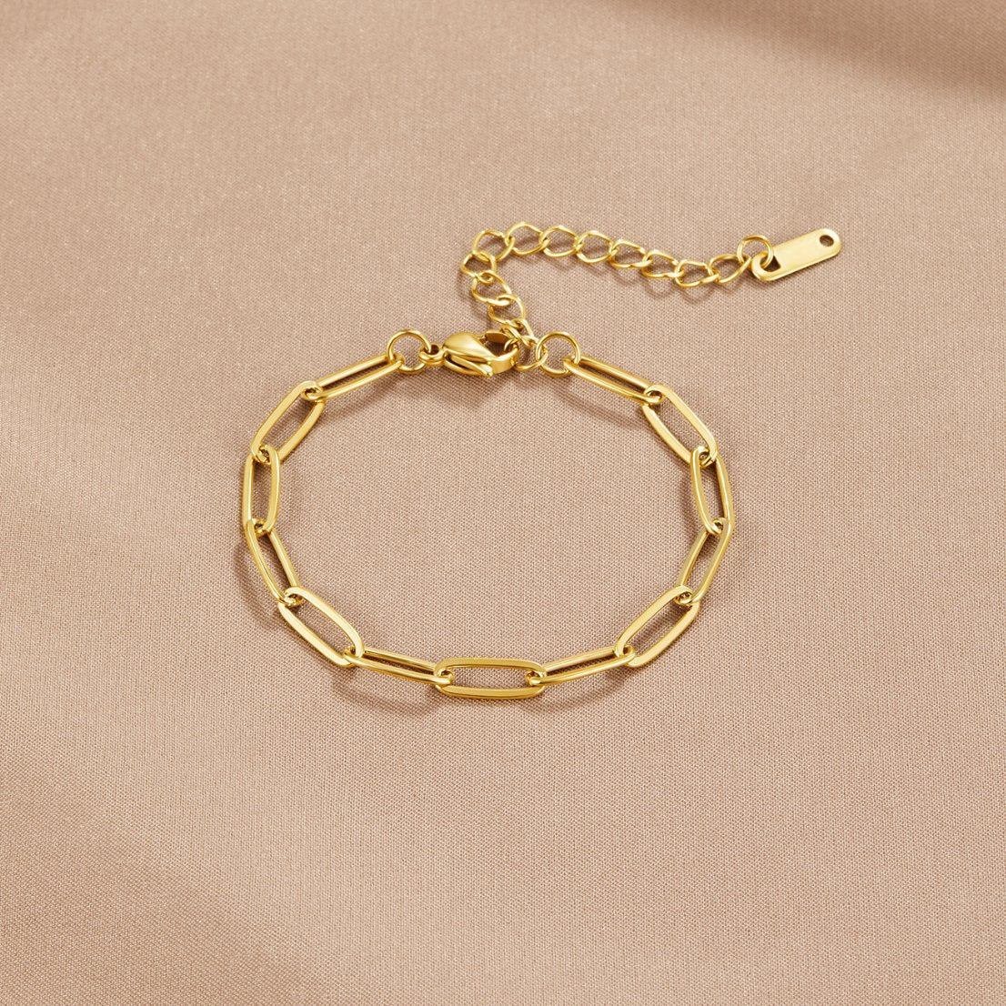 Long Elongated Flat Link Gold-Tone Bracelet