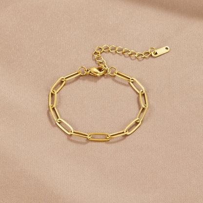 Long Elongated Flat Link Gold-Tone Bracelet