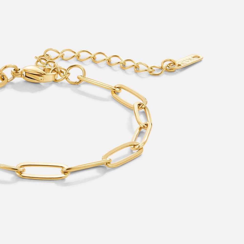 Long Elongated Flat Link Gold-Tone Bracelet