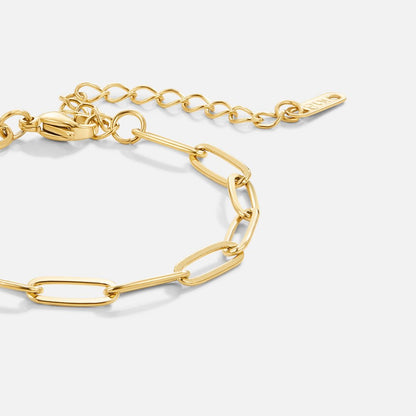 Long Elongated Flat Link Gold-Tone Bracelet
