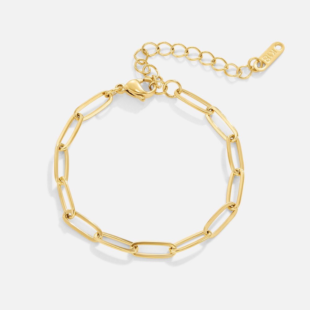Long Elongated Flat Link Gold-Tone Bracelet