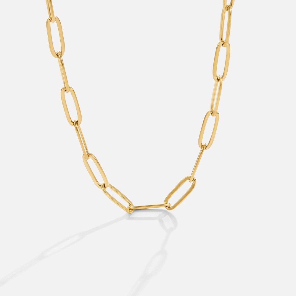 Elongated Link Gold-Tone Chain Necklace