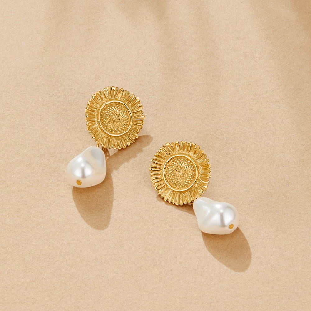 Cream Blossom and Pearl Drop Earrings