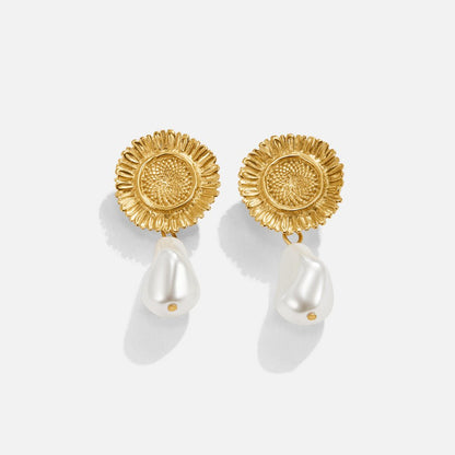 Cream Blossom and Pearl Drop Earrings