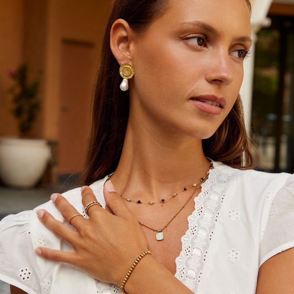 Cream Blossom and Pearl Drop Earrings