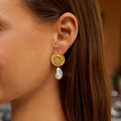Cream Blossom and Pearl Drop Earrings