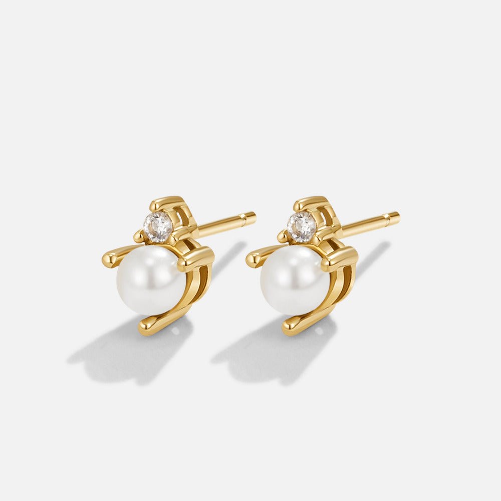 Paired Pearl and Crystal Small Stud Earrings