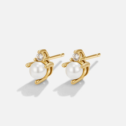 Paired Pearl and Crystal Small Stud Earrings