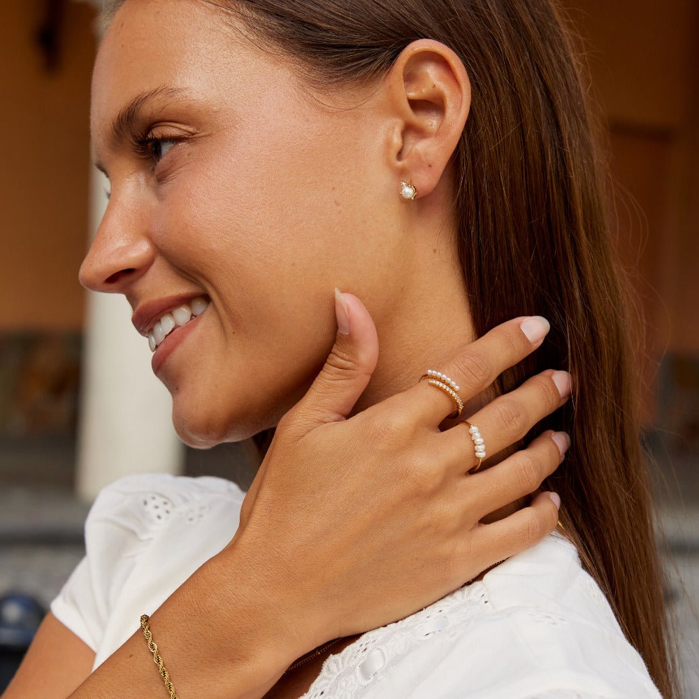 Paired Pearl and Crystal Small Stud Earrings