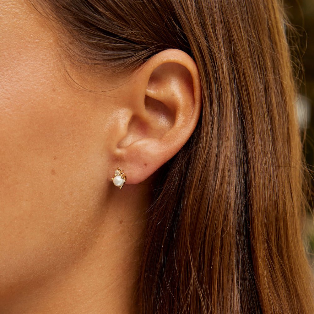 Paired Pearl and Crystal Small Stud Earrings