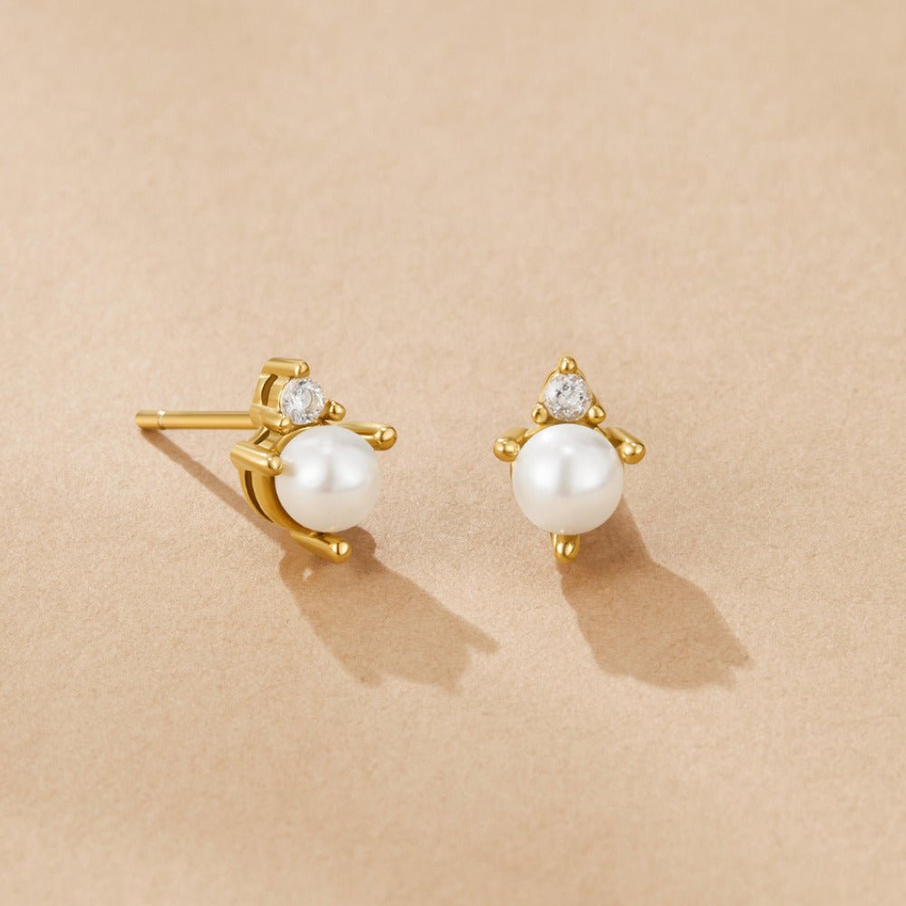 Paired Pearl and Crystal Small Stud Earrings
