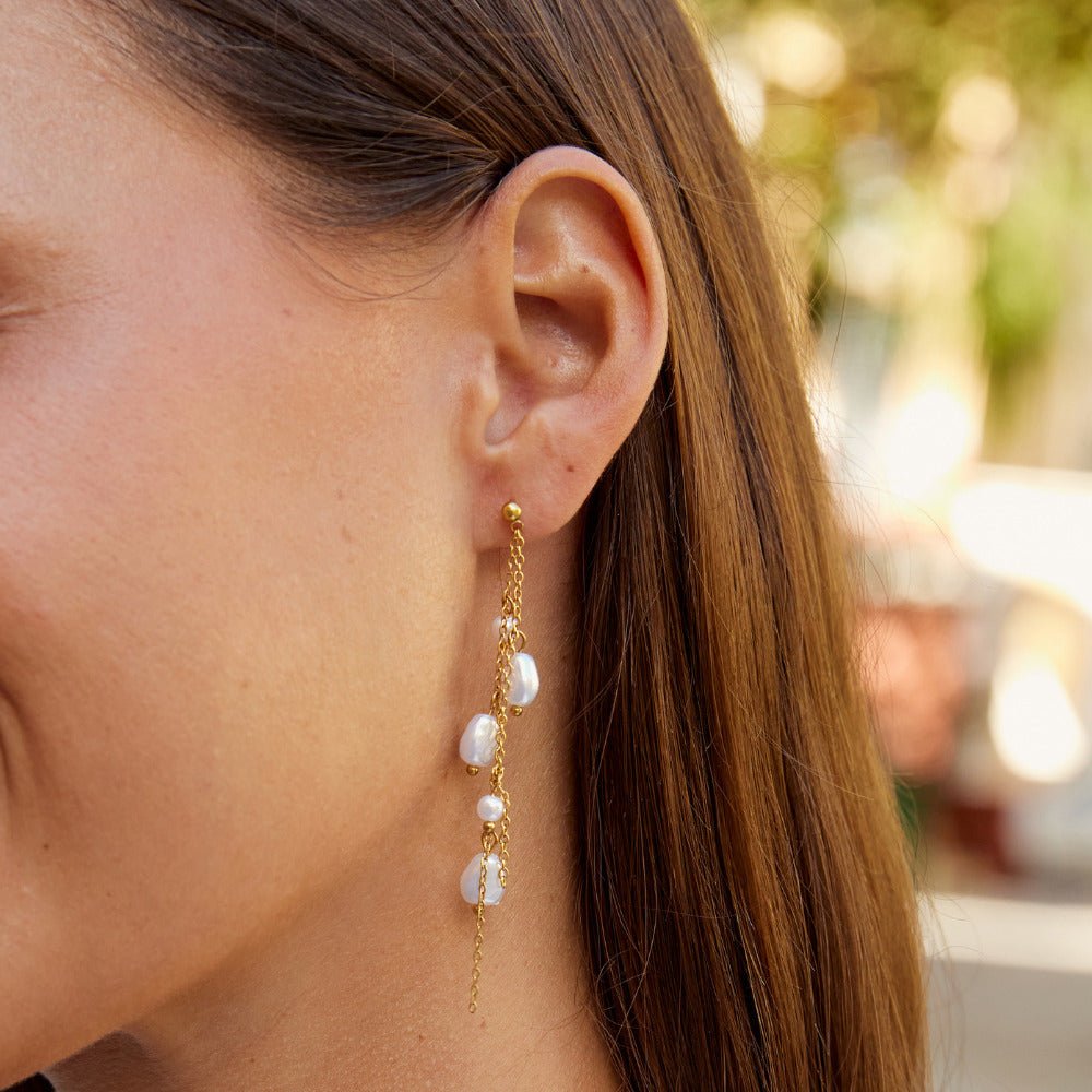 Penelope Slender Pearl Drop Earrings