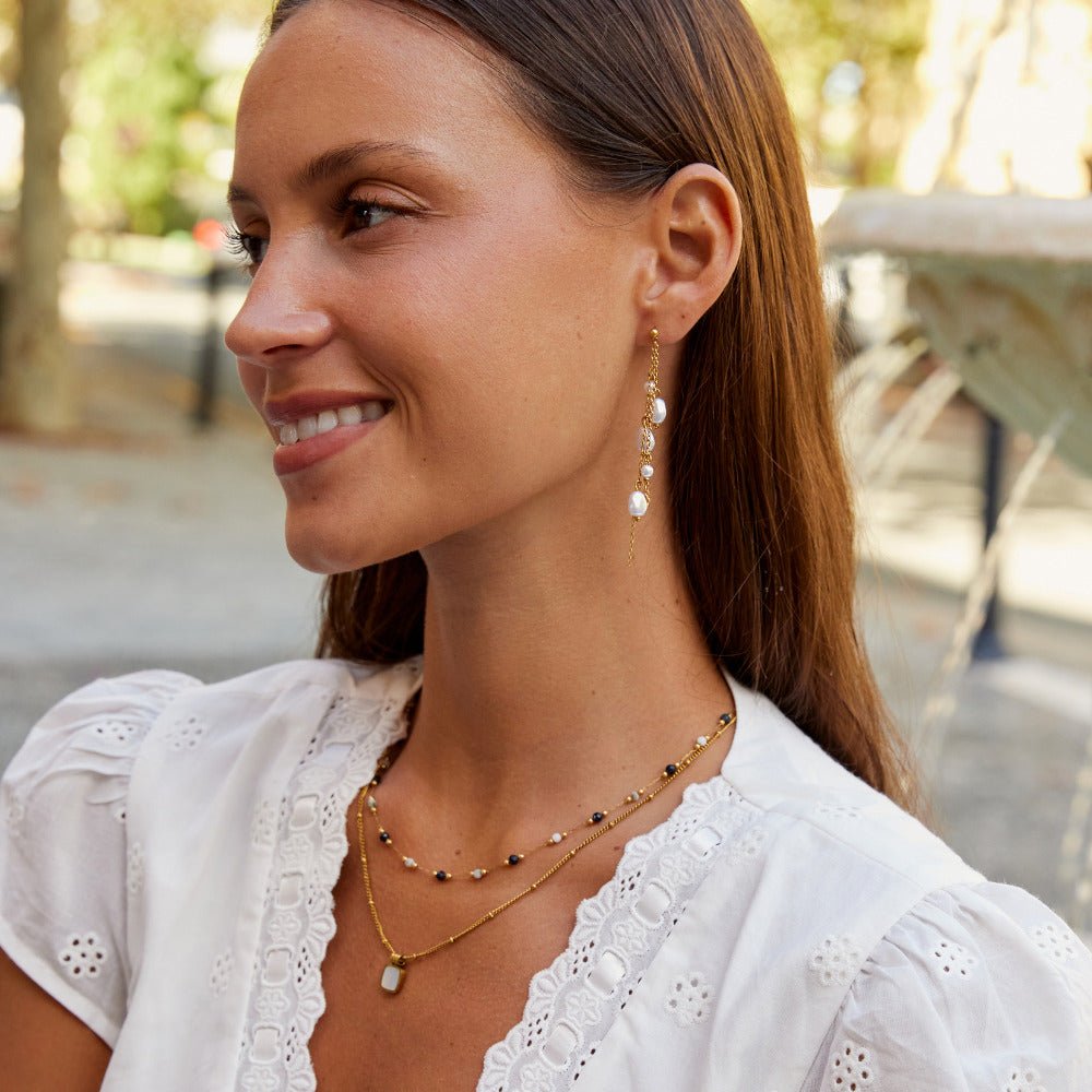Penelope Slender Pearl Drop Earrings