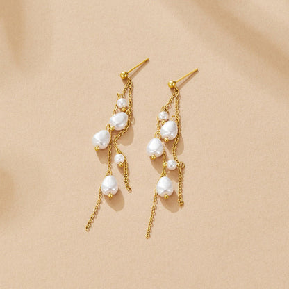 Penelope Slender Pearl Drop Earrings