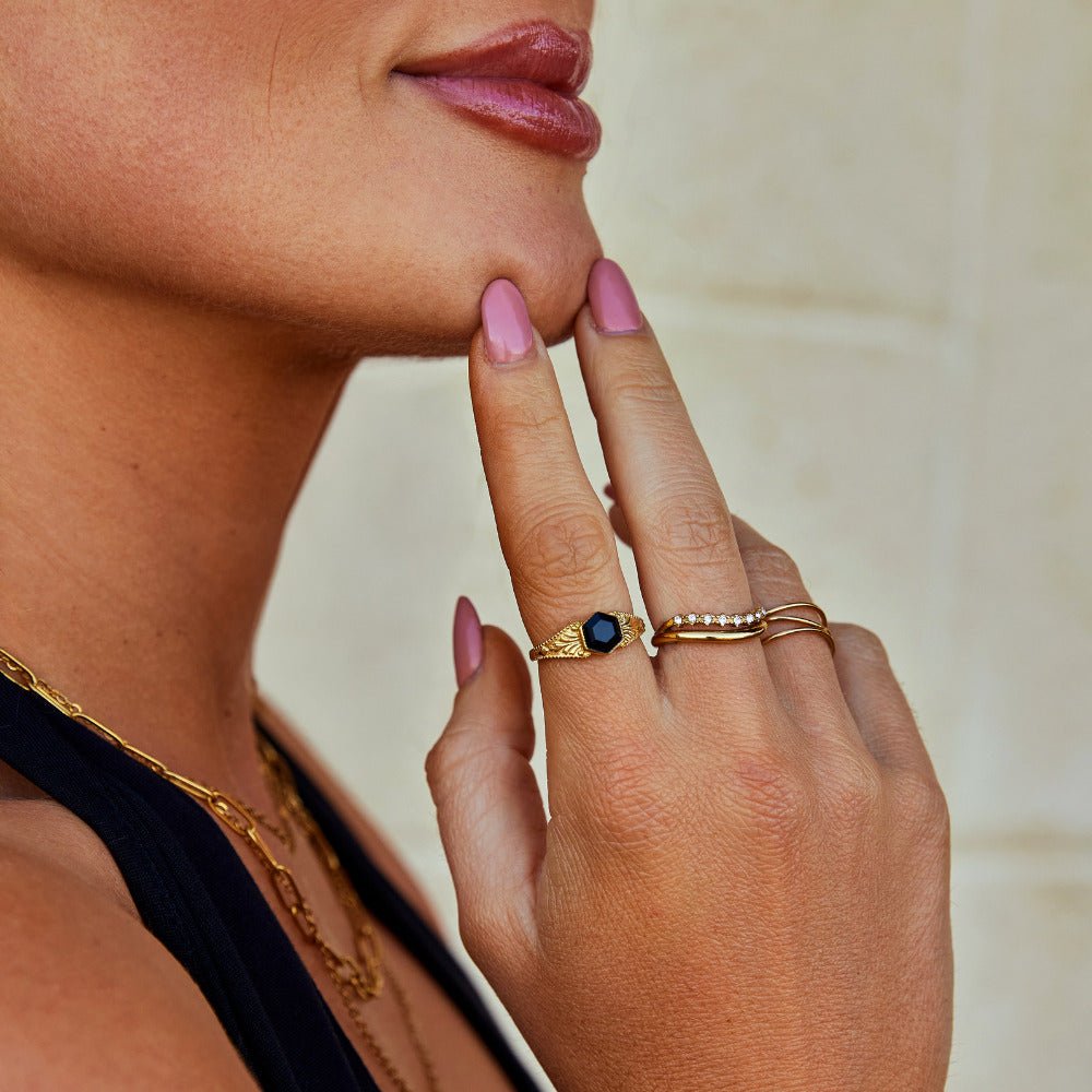 Phoenix Black Stone Slim Band Ring for Every Day