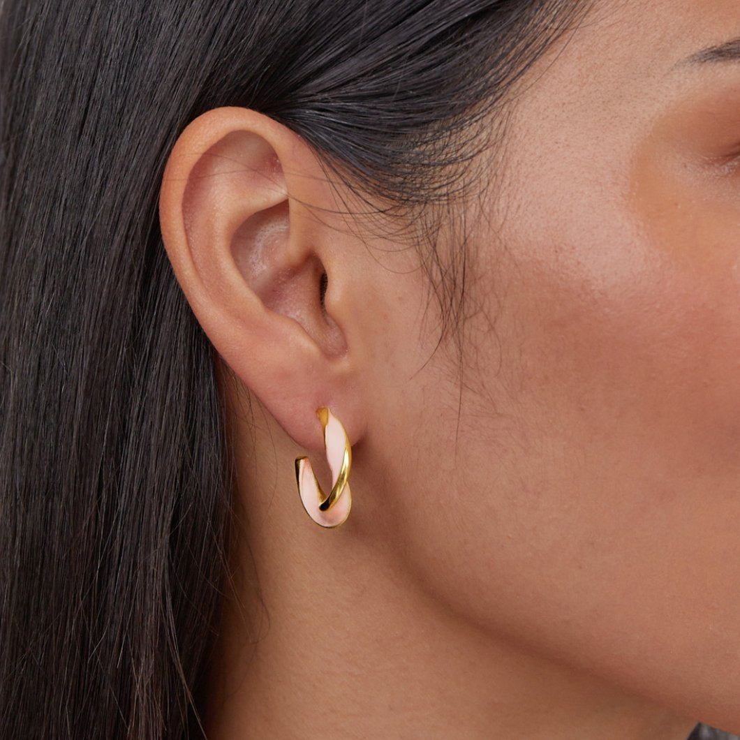 Pink Mother of Pearl Twisted Hoop Earrings