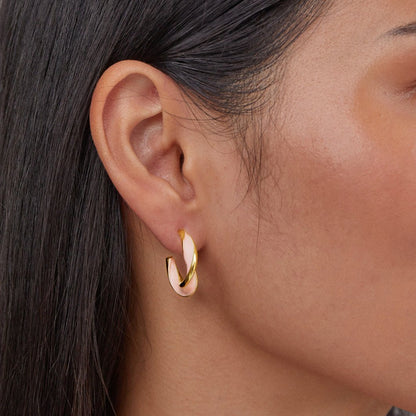 Pink Mother of Pearl Twisted Hoop Earrings