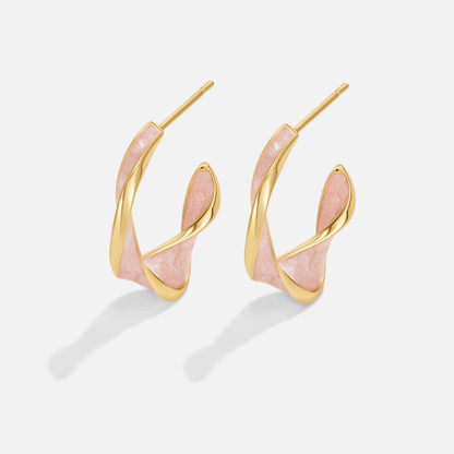 Pink Mother of Pearl Twisted Hoop Earrings