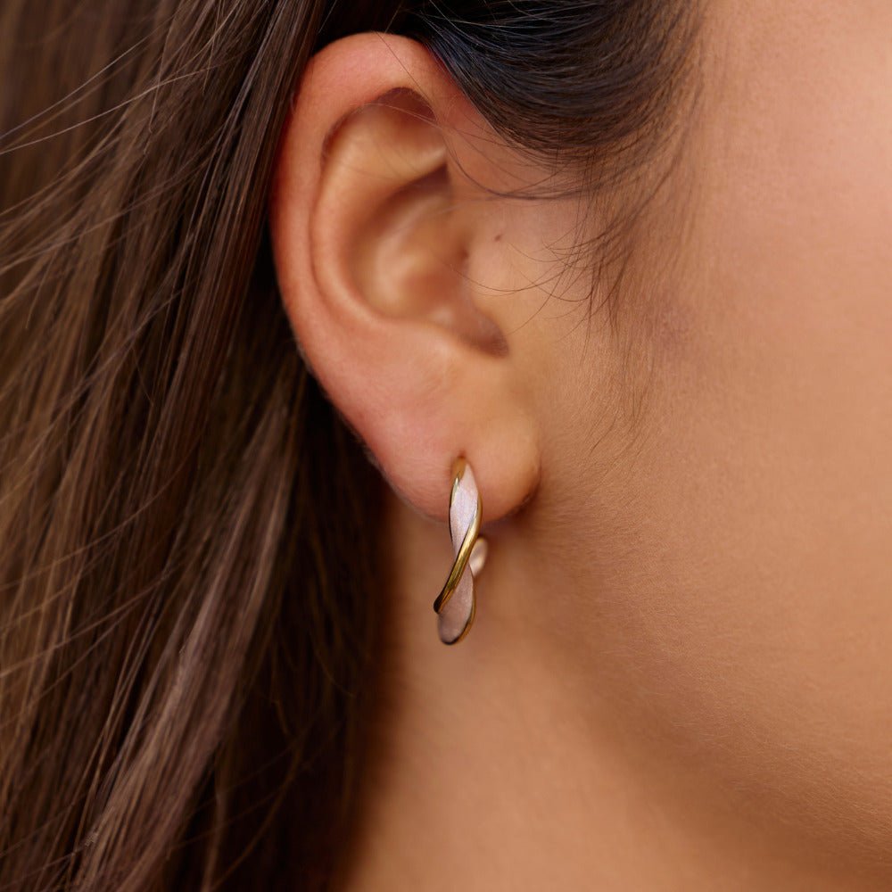Pink Mother of Pearl Twisted Hoop Earrings