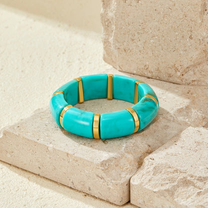 Priya Teal Bead Stretch Bracelet with Gold-Tone Accents