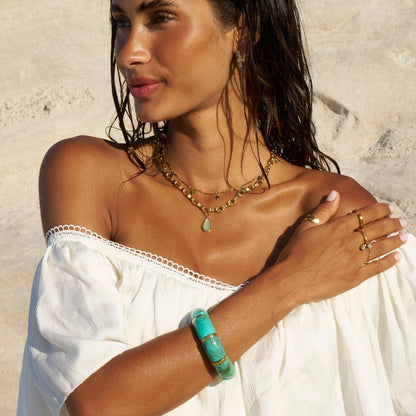 Priya Teal Bead Stretch Bracelet with Gold-Tone Accents