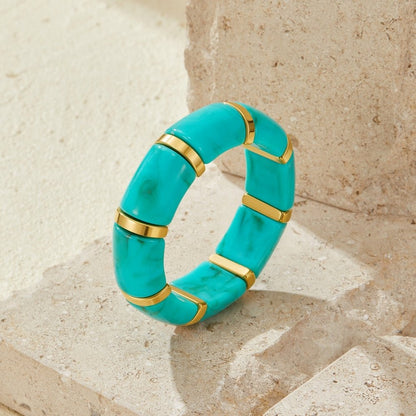 Priya Teal Bead Stretch Bracelet with Gold-Tone Accents