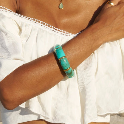 Priya Teal Bead Stretch Bracelet with Gold-Tone Accents