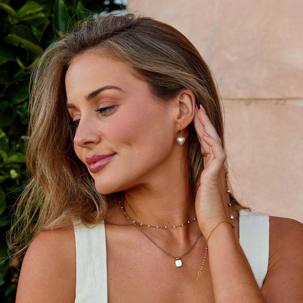 Delicate Heart and Pearl Hoop Earrings