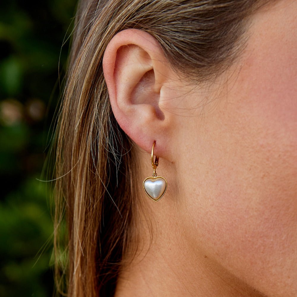 Delicate Heart and Pearl Hoop Earrings