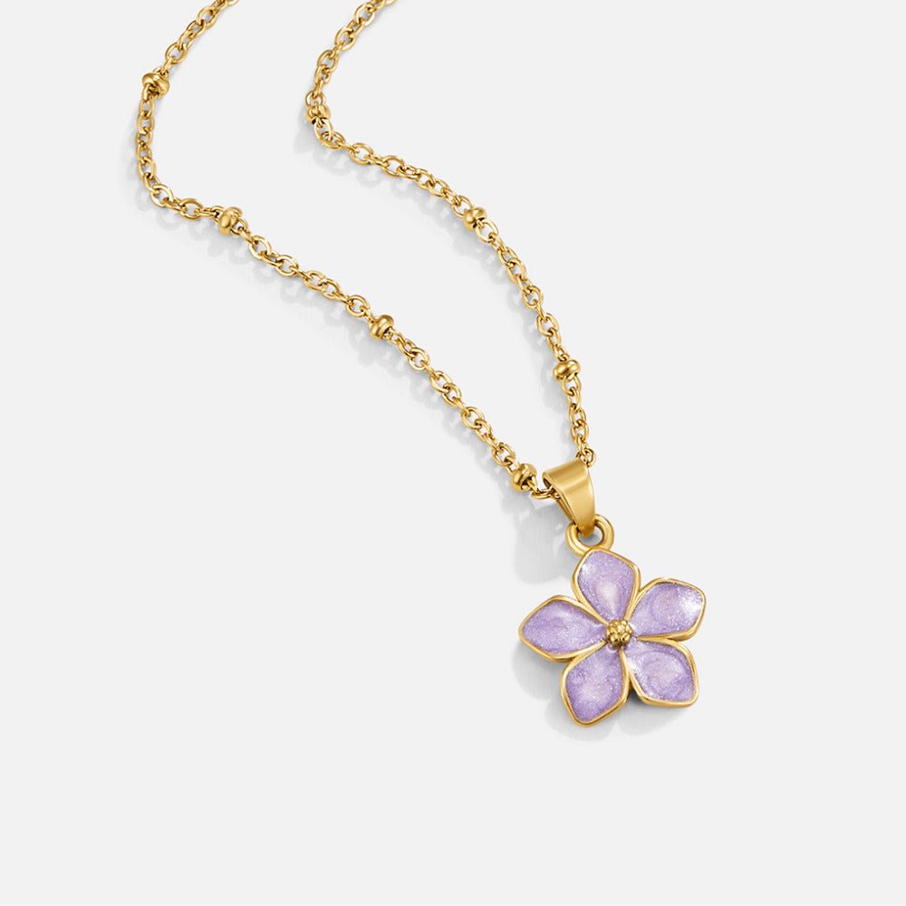 Soft Purple Sakura Flower Gold-Tone Necklace