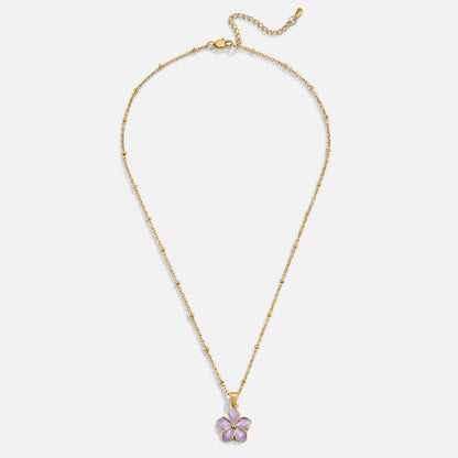 Soft Purple Sakura Flower Gold-Tone Necklace