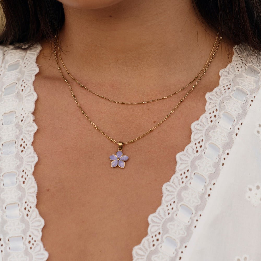 Soft Purple Sakura Flower Gold-Tone Necklace