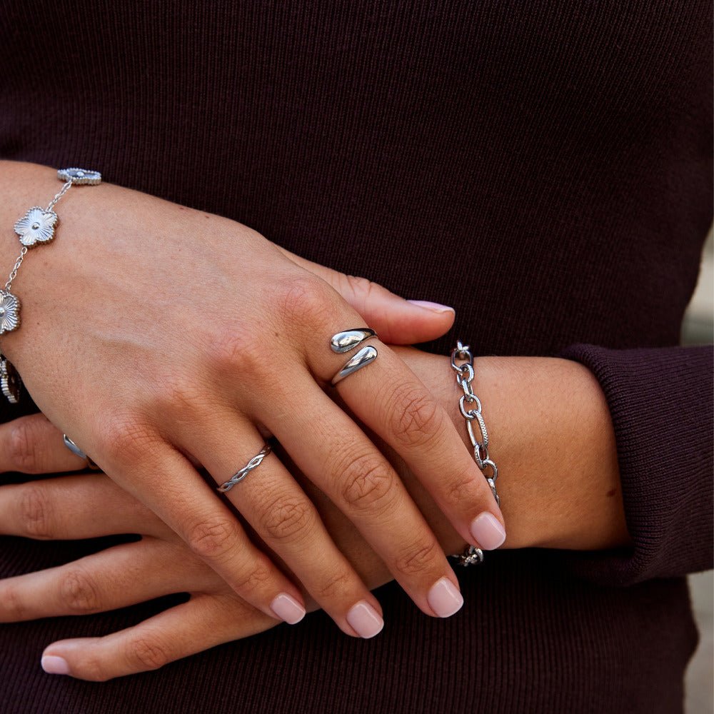 Raven Open Wrap Silver-Tone Curved Ring