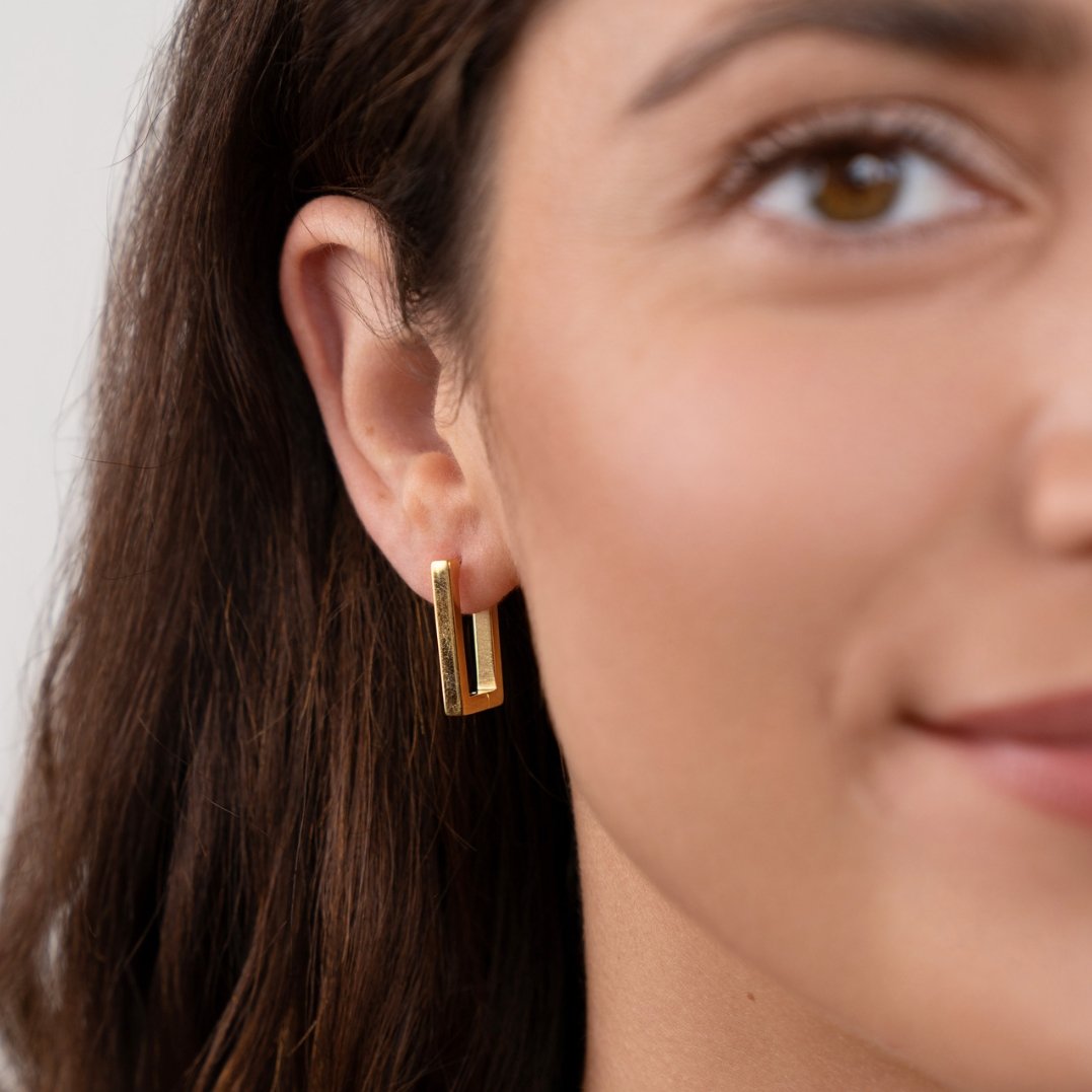 Angular Rectangle Gold-Tone Hoop Earrings
